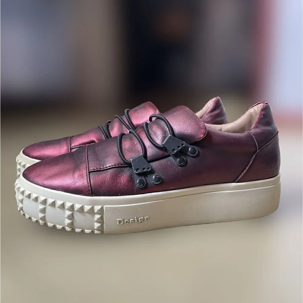 Frye Metallic Reddish/Purple Leather Upper Slip On Chunky Platform Shoes(37/6.5)